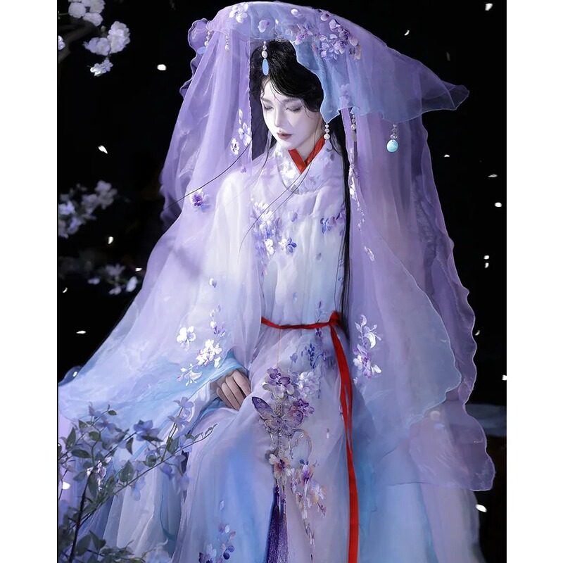 Sanyuji - Unknown Moon Cp Style - Veil Hat - Original Chinese Style Hanfu Embroidery Modified Round Neck Robe Unisex