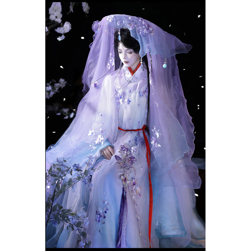 Sanyuji - Unknown Moon Cp Style - Veil Hat - Original Chinese Style Hanfu Embroidery Modified Round Neck Robe Unisex