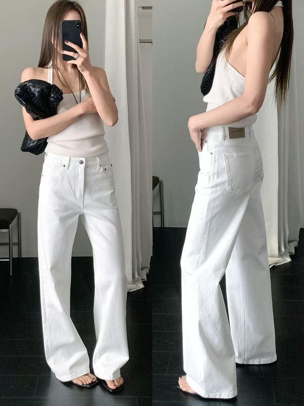 New High-Quality Fabric Original Denim White Straight-Leg Pants for Women 89018
