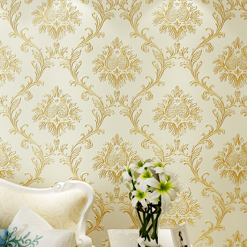 Eurostyle unwoven fabric wallpaper 4d embossed solid precision press Damascus bedroom living room background wall paper extravagant AB paragraph