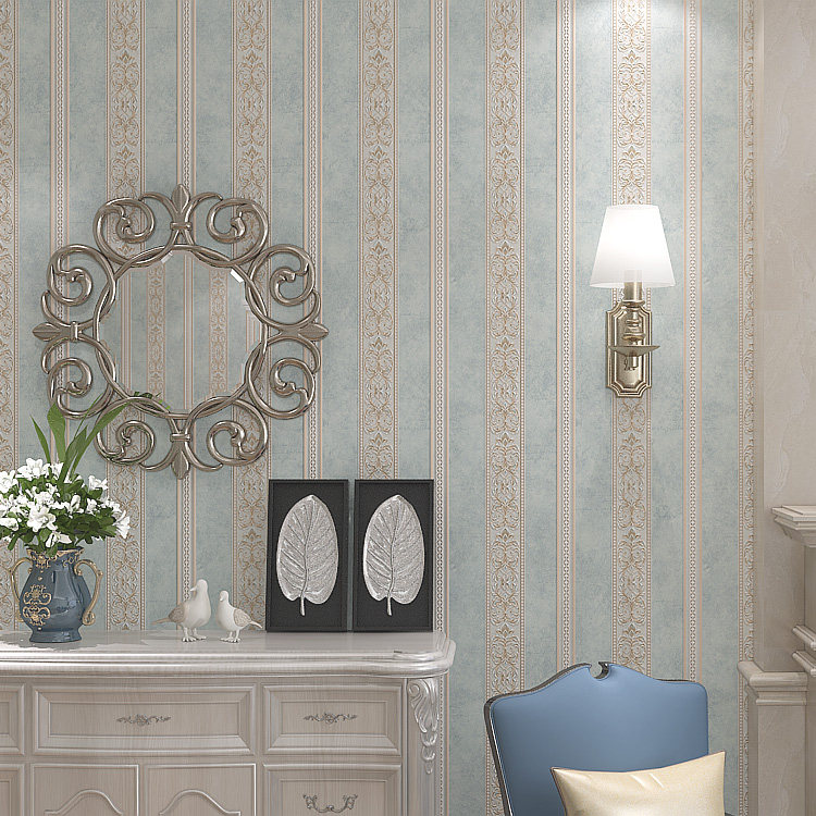 Luxury villa retro wallpaper living room mottled shading European wallpaper striped non-woven fabric bedroom matching