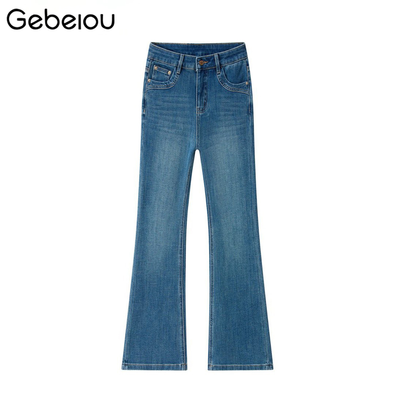 Ice Blue Slim Fit Flared Jeans for Women, 2026 Spring New Style, Four-Way Stretch, High-Waisted, Slimming, Slightly Flared Pants