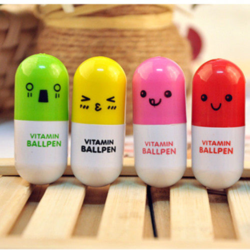 Creative Pill Pen Capsule Pen Cartoon Expression Telescopic Pen Children's Prize Elementary School Stationery Practical Ballpoint Pen