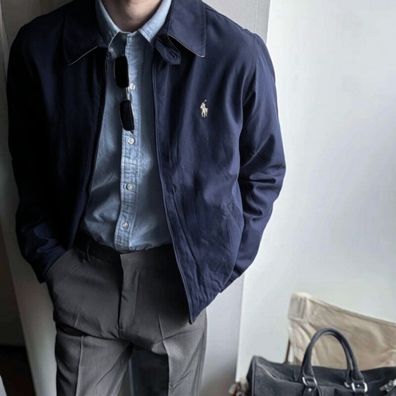 American-Style Paul Jacket for Men, Lapel, Pure Cotton, Business, Old Cadre Style, Executive, Spring and Autumn, Polo, Old Money Style, Casual Jacket