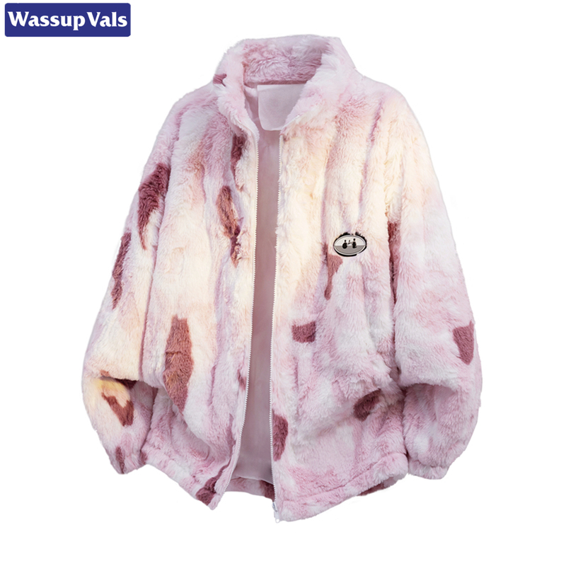 Wassup Vals American-Style Lazy Style Stand-Up Collar Tie-Dye Sweater Jacket for Men, Comfortable and Loose-Fitting Top for Autumn and Winter