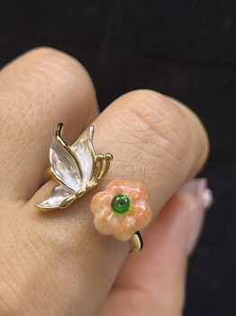 Retro flower ring women's niche personality opening adjustable myanmar a-grade jade butterfly love flower ring 814123
