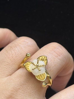Natural burmese jadeite new chinese lotus ring national style adjustable opening versatile women's ring 814147