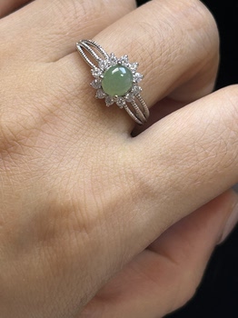 New chinese style natural burmese jadeite cabochon ring versatile adjustable women's living ring 814157
