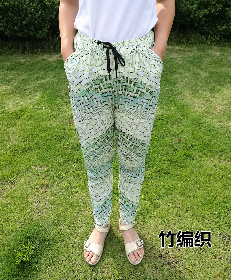 Quần cotton quần mùa hè kích thước lớn cotton lụa chín quần in cotton nhân tạo bãi biển quần sợi quần harem giản dị quần áo nữ mùa hè đẹp