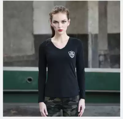 Battlefield military fans military uniform long sleeve women camouflage uniforms elite tribal women long sleeve t-shirt black V neck base shirt