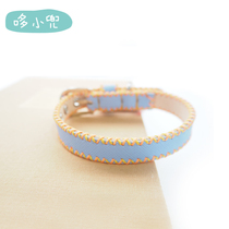 Duo Xiaodou Handmade Cowhide Collar Cross Pattern Blue Purple Hand Stitched Pet Cat Dog Customized Bell Collar