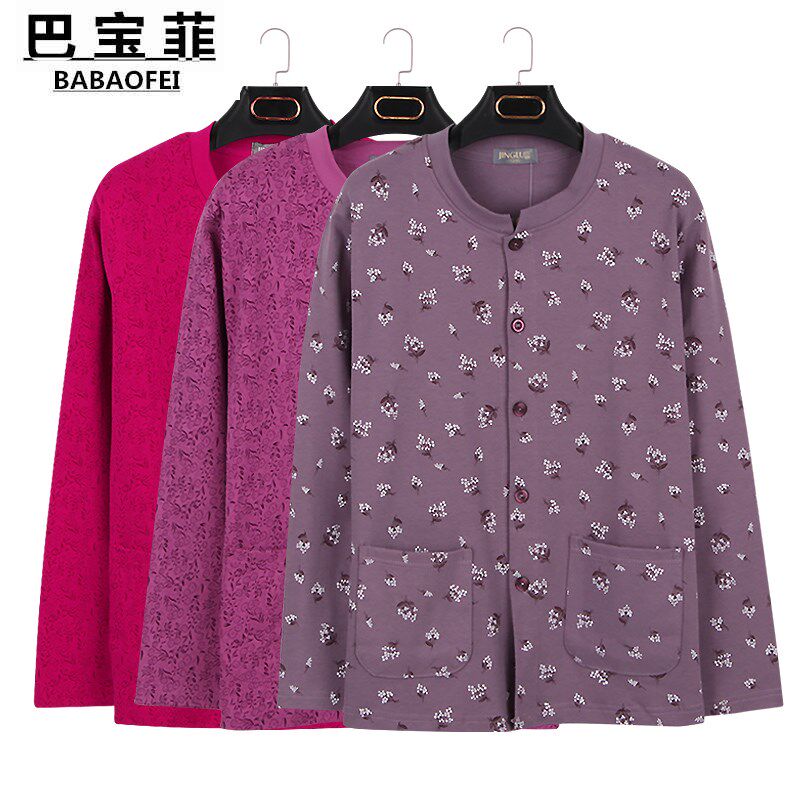 Cardiovert cardiovert for middle-aged and elderly women cotton with a large size and a large size and a long sleeve cotton sweatshirt on the outside of the cardiovert button