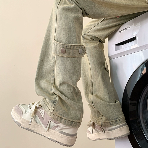 Осенние черные джинсы, штаны, облегающий крой, в американском стиле, свободный прямой крой