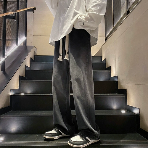 Осенние прямые свободные джинсы, штаны для отдыха, эластичная талия, оверсайз