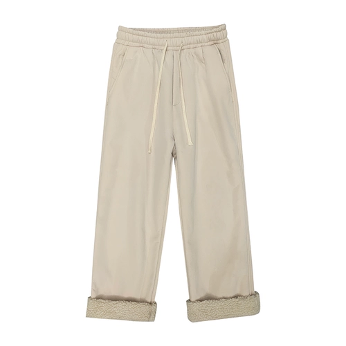 Трендовые штаны, демисезонные флисовые джинсы с начесом, оверсайз