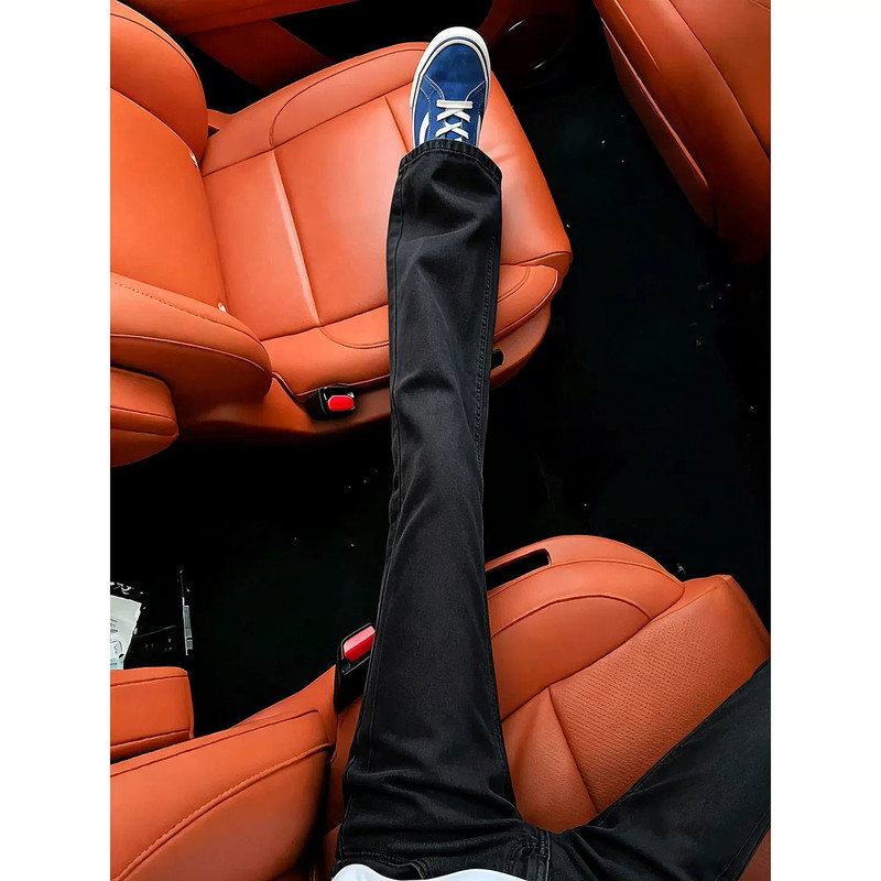 Black American-Style Flared Jeans for Men, Autumn High Street Vibe Pants, Clean Fit, Slimming Straight-Leg Pants Black American-Style Flared Jeans for Men, Autumn High Street Vibe Pants, Clean Fit, Slimming Straight-Leg Pants