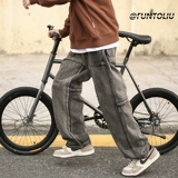 Демисезонные утепленные джинсы, штаны, повседневные брюки, свободный прямой крой, в американском стиле