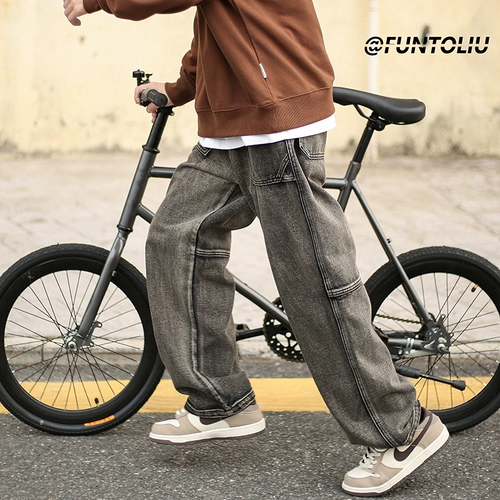 Демисезонные утепленные джинсы, штаны, повседневные брюки, свободный прямой крой, в американском стиле