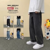 Осенние флисовые прямые свободные джинсы, штаны, демисезонные повседневные брюки, большой размер, свободный крой