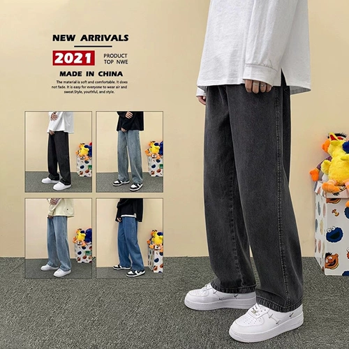 Осенние флисовые прямые свободные джинсы, штаны, демисезонные повседневные брюки, большой размер, свободный крой