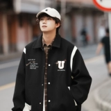 Бордовая короткая шерстяная демисезонная куртка, бейсбольная форма для отдыха, в американском стиле, свободный крой