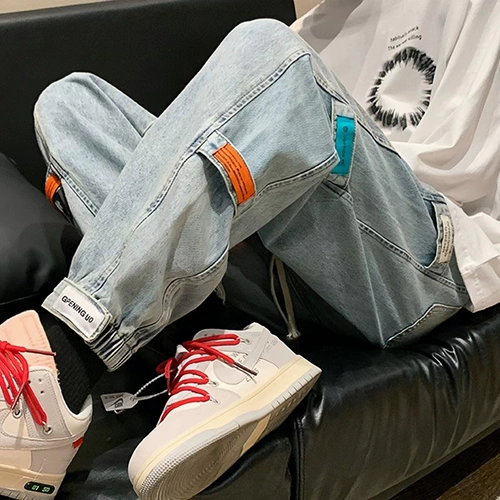 Ретро джинсы, тонкие штаны, повседневные брюки, в американском стиле, осенние, эластичная талия