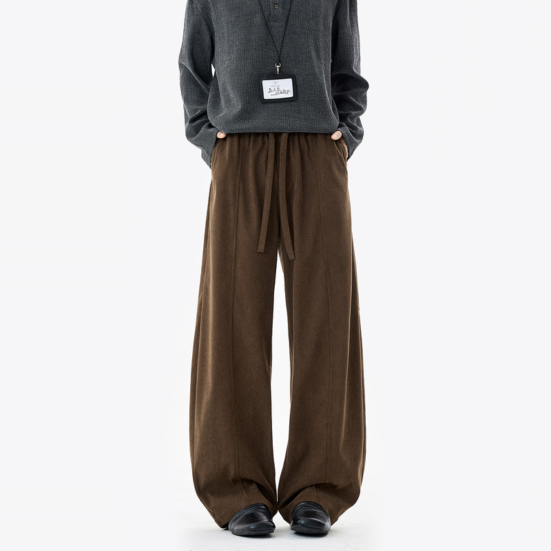 Men's Corduroy Pants in Maillard Brown Coffee Color, Autumn Season, Drapey Wide-Leg Long Pants, Straight Loose Fit, Sports Casual Pants Men's Corduroy Pants in Maillard Brown Coffee Color, Autumn Season, Drapey Wide-Leg Long Pants, Straight Loose Fit, Sports Casual Pants