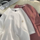 Летняя японская футболка с коротким рукавом для влюбленных, с вышивкой, оверсайз