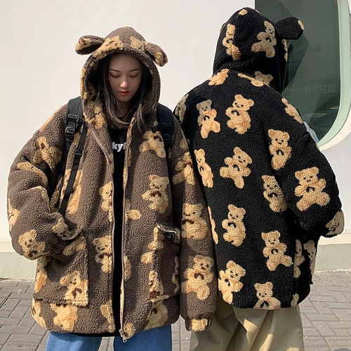 Зимняя трендовая утепленная куртка для влюбленных, пуховик, с медвежатами, оверсайз, в корейском стиле