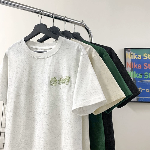 Шелковая футболка с коротким рукавом, в американском стиле, с вышивкой