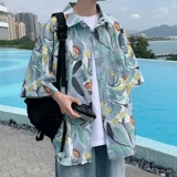 Шелковая пляжная летняя трендовая рубашка, короткий рукав, оверсайз