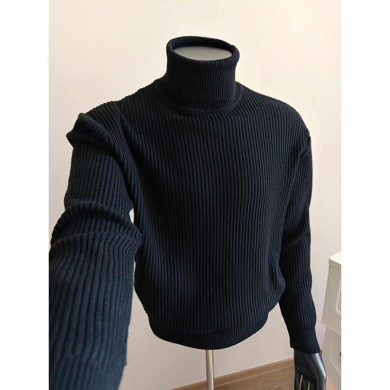 Ribbed High-Neck Knit Sweater for Men, Autumn and Winter Vintage Style, High-End Old Money Style, Stretchy Solid Color Base Layer Sweater, New Model