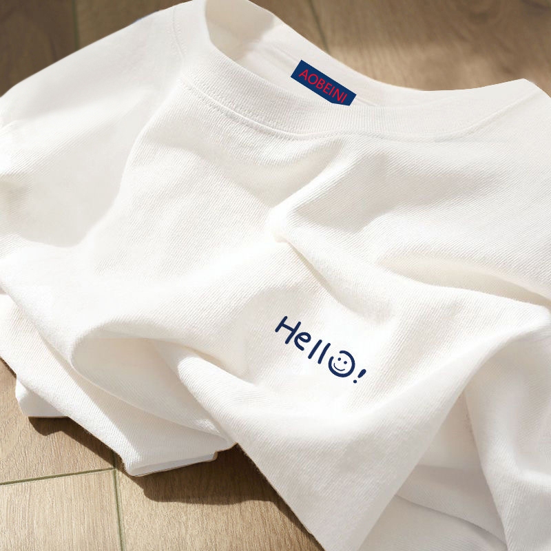 Clearance Sale~ Xinjiang 100% Pure Cotton Letter Print White Short-Sleeve T-Shirt for Men and Women, Summer Loose Half-Sleeve Top