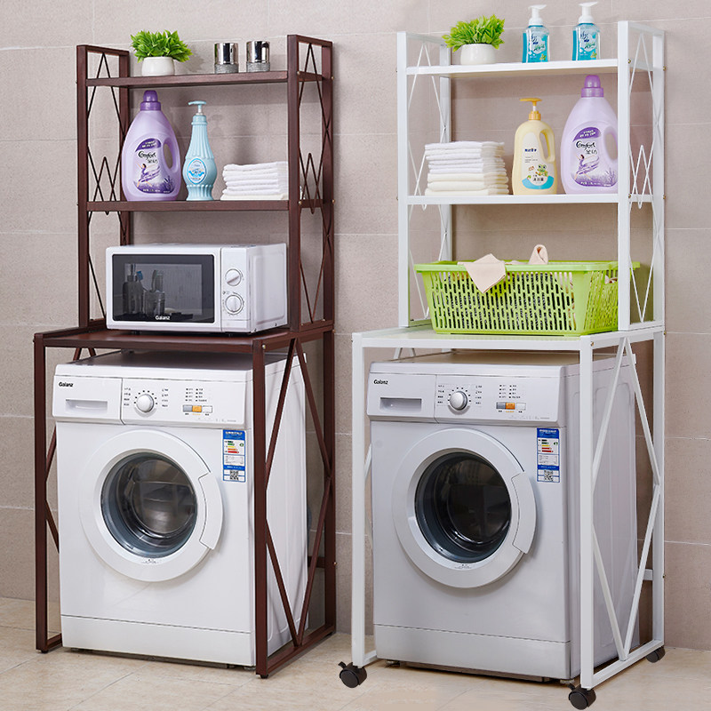 Multi-layer rack iron frame roller automatic washing machine shelf floor toilet frame