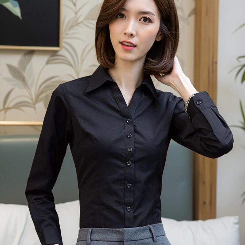 Black Shirt for Women, Professional and Capable, Formal Wear, Elegant, Slim Fit, Business Style, Slimming, Commuting Long-Sleeved Shirt