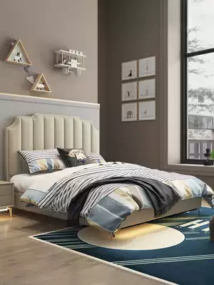 Solid wood children bed boy single bed light luxury leather bed 1 35 children's room American girl princess bed net red bed