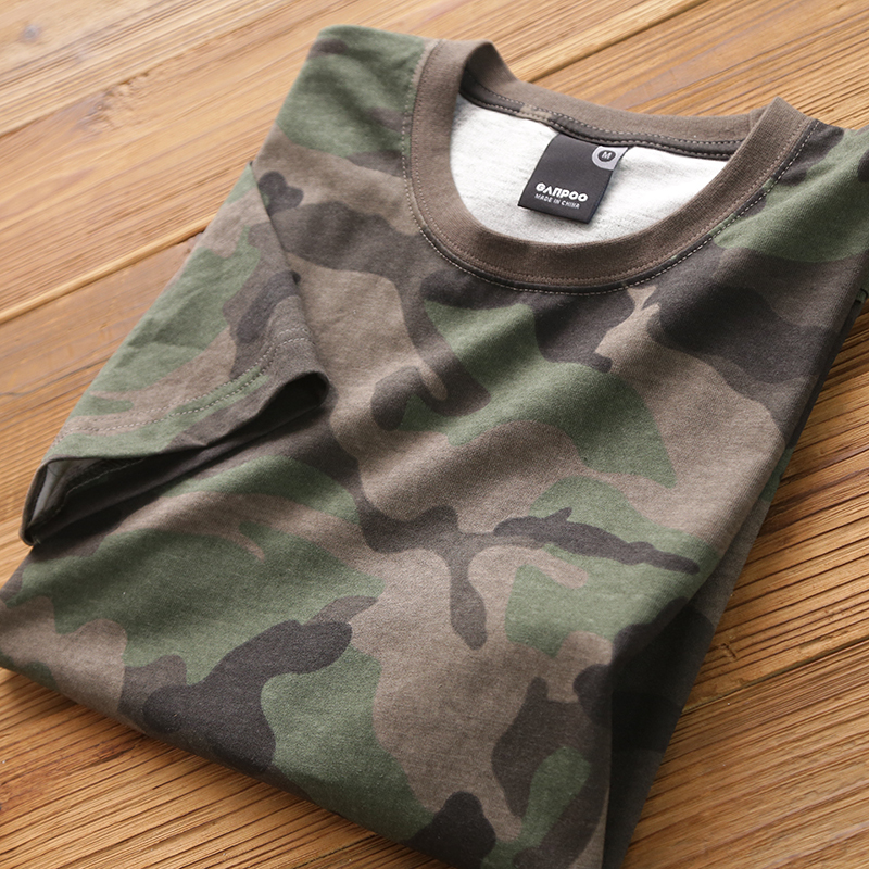 Men's Pure Cotton Large Size Round Neck Camouflage Short-Sleeve T-Shirt, Thin and Loose Printed T-Shirt for Men and Women