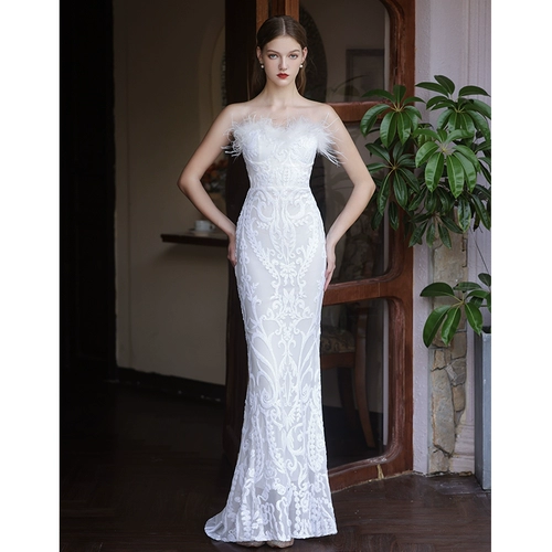 Белое элитное вечернее платье, коллекция 2023, премиум класс