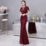 Вечернее платье, юбка, бордовые блестки для ногтей, коллекция 2022, яркий броский стиль, по фигуре, рыбий хвост