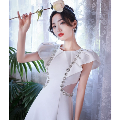 Белое вечернее платье, элитная юбка, французский стиль, изысканный стиль, подходит для подростков