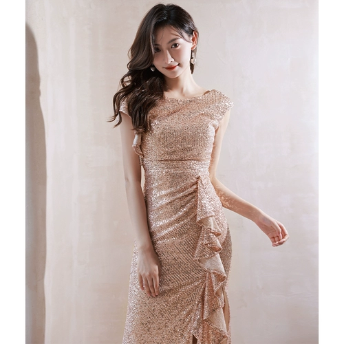 Блестки для ногтей, элитное длинное вечернее платье, крой «рыбий хвост», коллекция 2023, легкий роскошный стиль, премиум класс