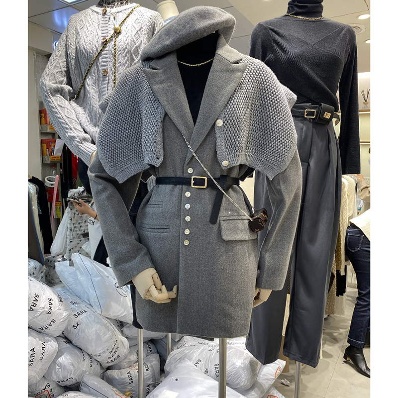 SARA2022 autumn and winter new Korean version loose small fur in medium long version suit collar jacket Advanced Sensation Fried Street