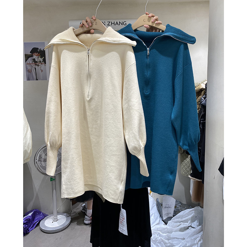 2022 Autumn Winter New Korean version Lazy Wind Sweater Dresses Collar neckline Necklace Slim Knit Long Sleeve Foreign Dress Woman