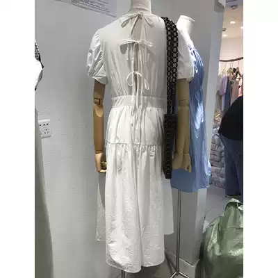 2021 Spring and Autumn Korean backless lace-up sexy dress women loose retro doll shirt medium and long version skirt