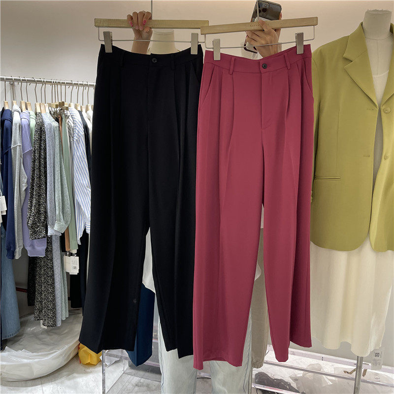 Mulan 2022 spring new commuter loose with wide leg pants female display slim fit pants high waist casual long pants tide