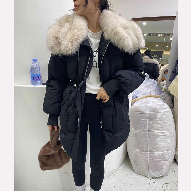 LOUISA Autumn/Winter 2022 new atmospheric fox fur collar waist down jacket women's mid-length cotton jacket