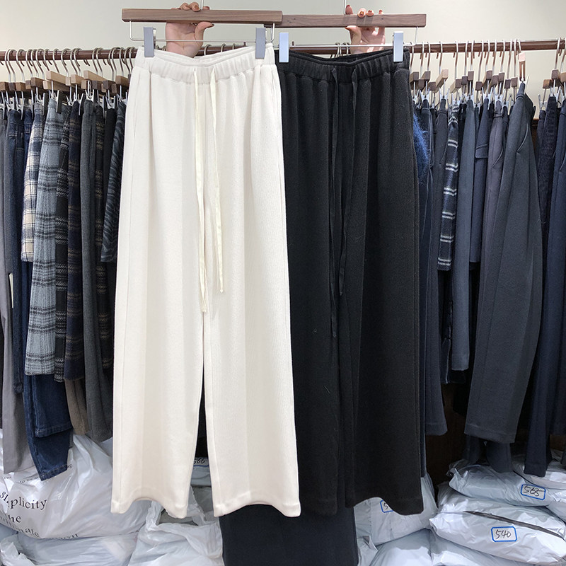 Han Edition Fashion Bay and Close Straight Pants Female New Skin Draw High Low Vertical Leg Trouser