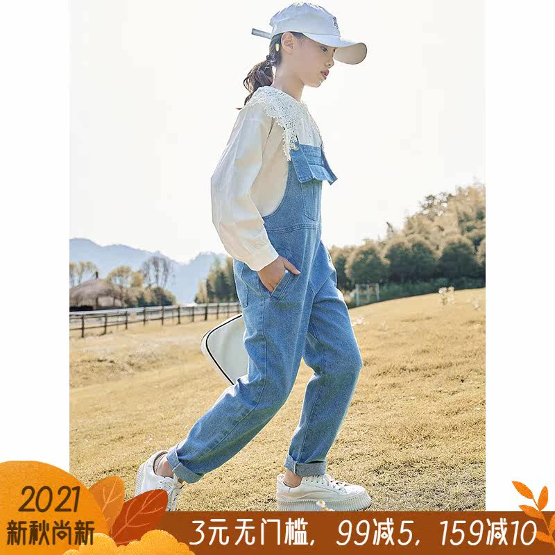 Children's wear girls jeans baby bag pants set 2021 autumn girls cotton shirt baby bag set jeans pants tide