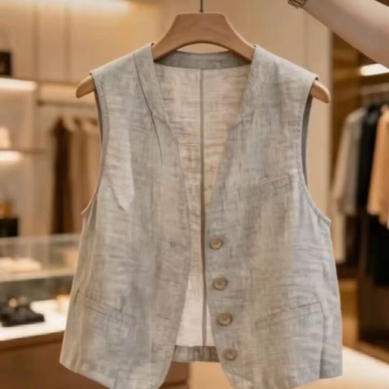 Linen Vest for Women, Spring/Summer 2026 New Style, Casual Thin Fashionable Vest Top, Cotton-Linen Cardigan Jacket