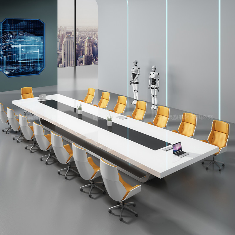 Mudian white lacquer conference table long table simple modern large desk chair combination training bench table furniture